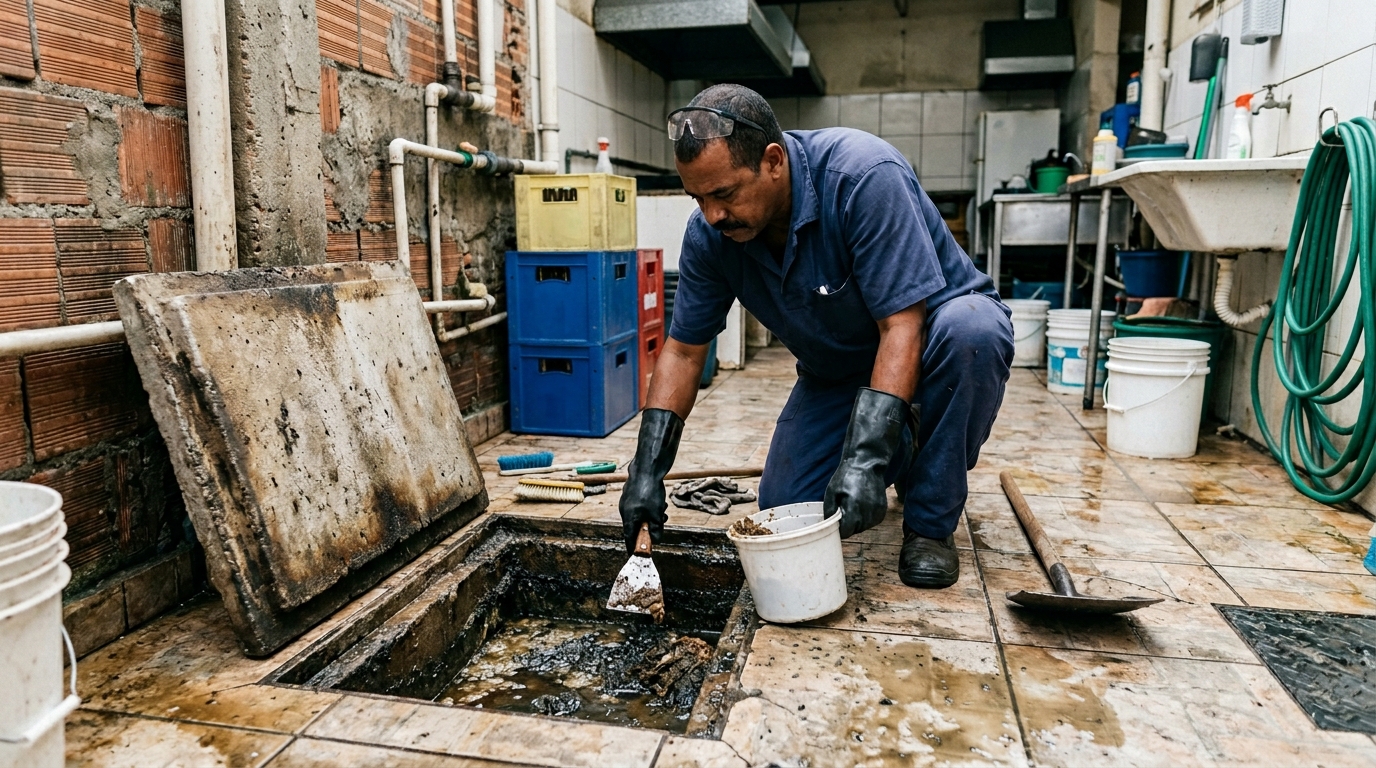 Limpeza de caixa de gordura residencial em Americana‑SP