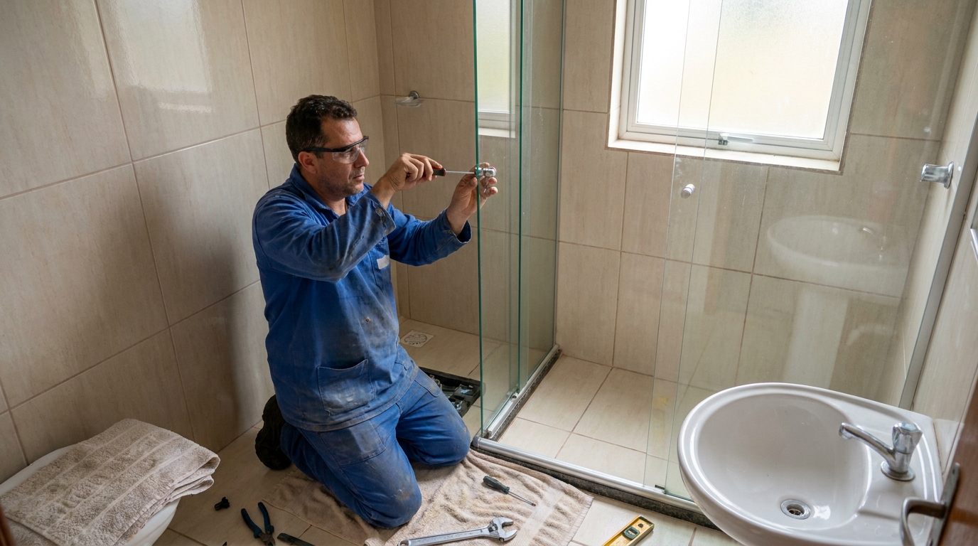 Técnico realizando manutenção de box em Americana‑SP